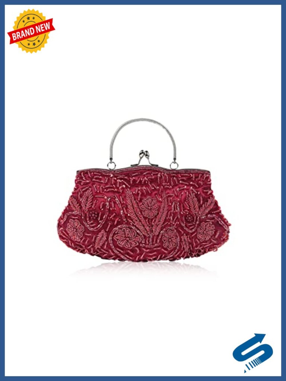 Vintage Beaded Sequin Clutch Evening Bag with Chain